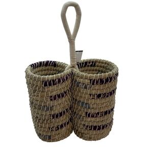Handmade Seagrass Woven Basket, Double Bottle/Wine Carrier Storage, Boho Organic